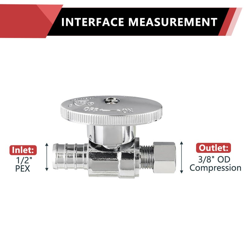 EFIELD (Pack of 4) EFIELD 1/4 Turn Straight Stop Valve 3/8" OD Compression X 1/2" Barb Crimp Pex Chrome Plated Brass,(VALVE085-4PCS) - Image 2